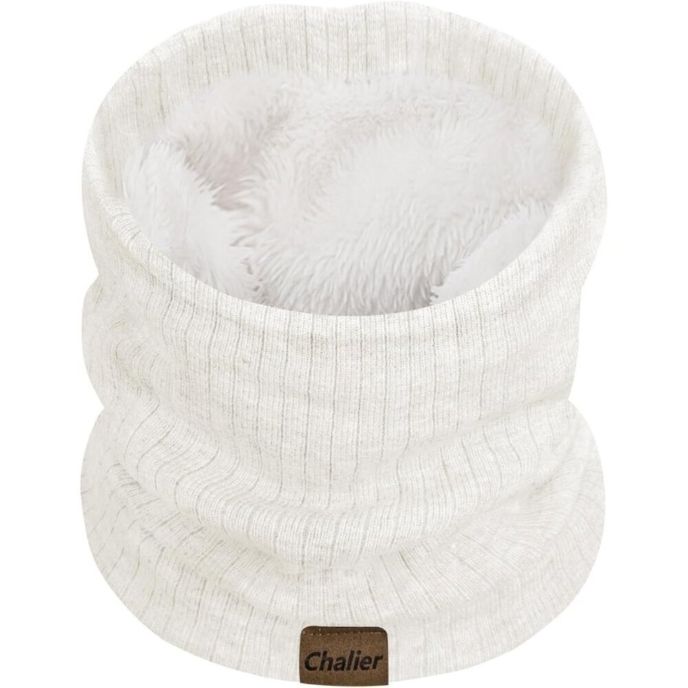 Women's Dark Turquoise White Scarf Winter Double-Layer Neck Warmer Knit Fleece